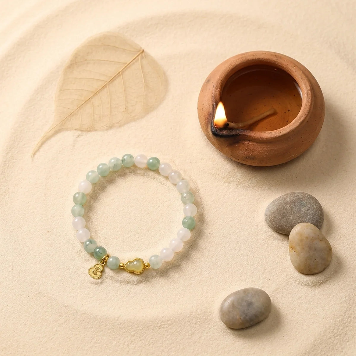 Light Green Jade Gourd Charm Bracelet