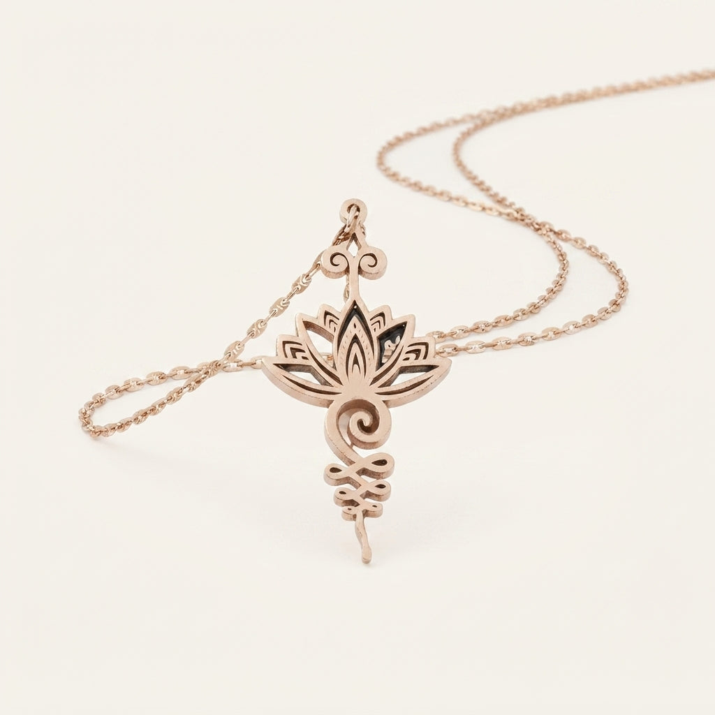 Titanium Lotus Flower Pendant Necklace