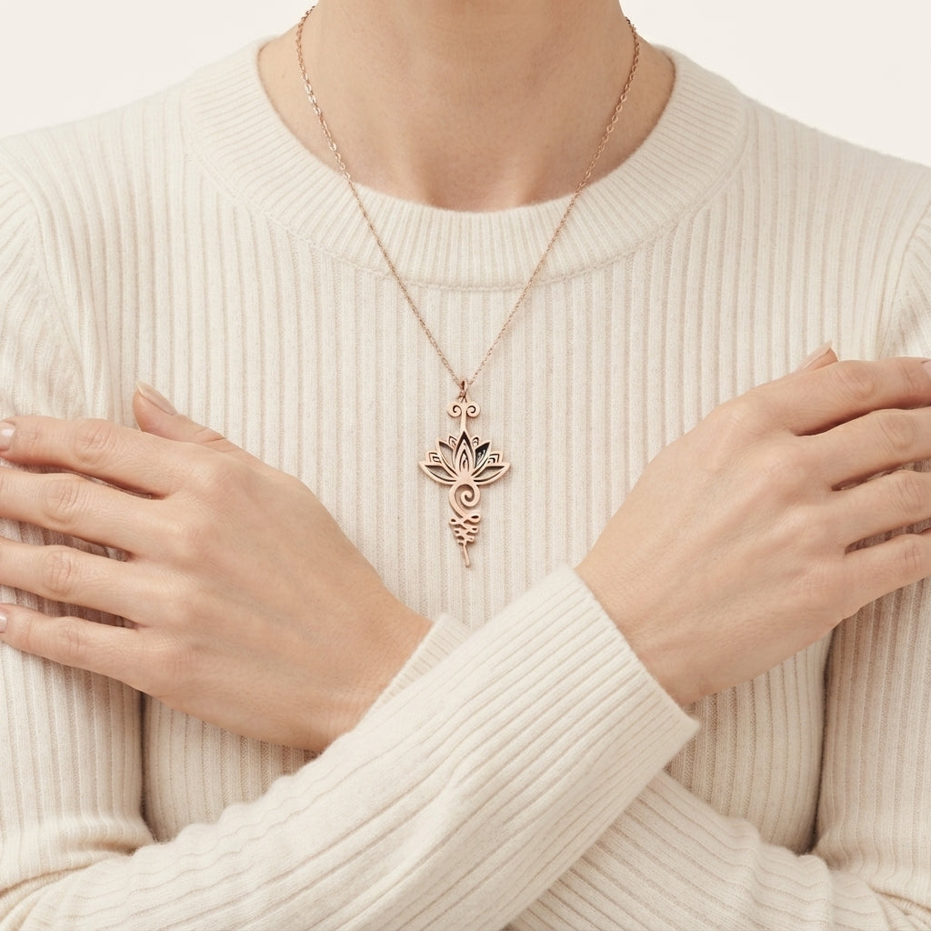 Titanium Lotus Flower Pendant Necklace