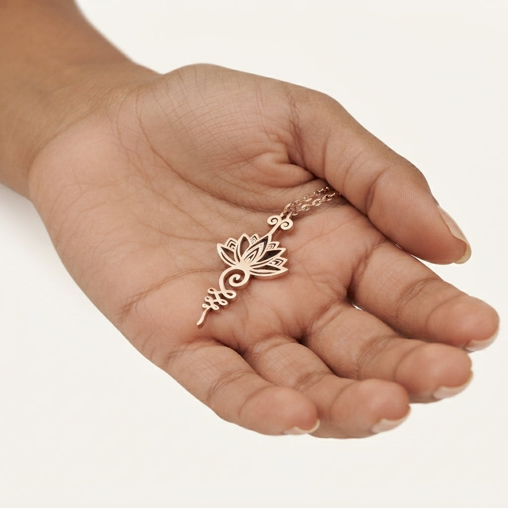 Titanium Lotus Flower Pendant Necklace