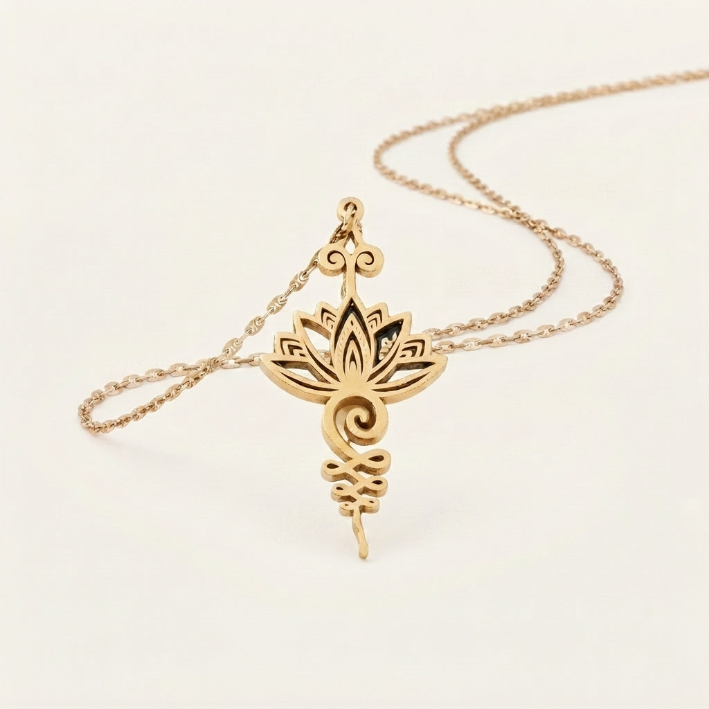 Titanium Lotus Flower Pendant Necklace