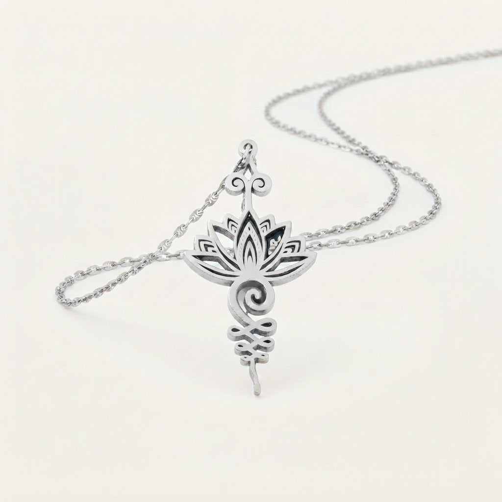 Titanium Lotus Flower Pendant Necklace