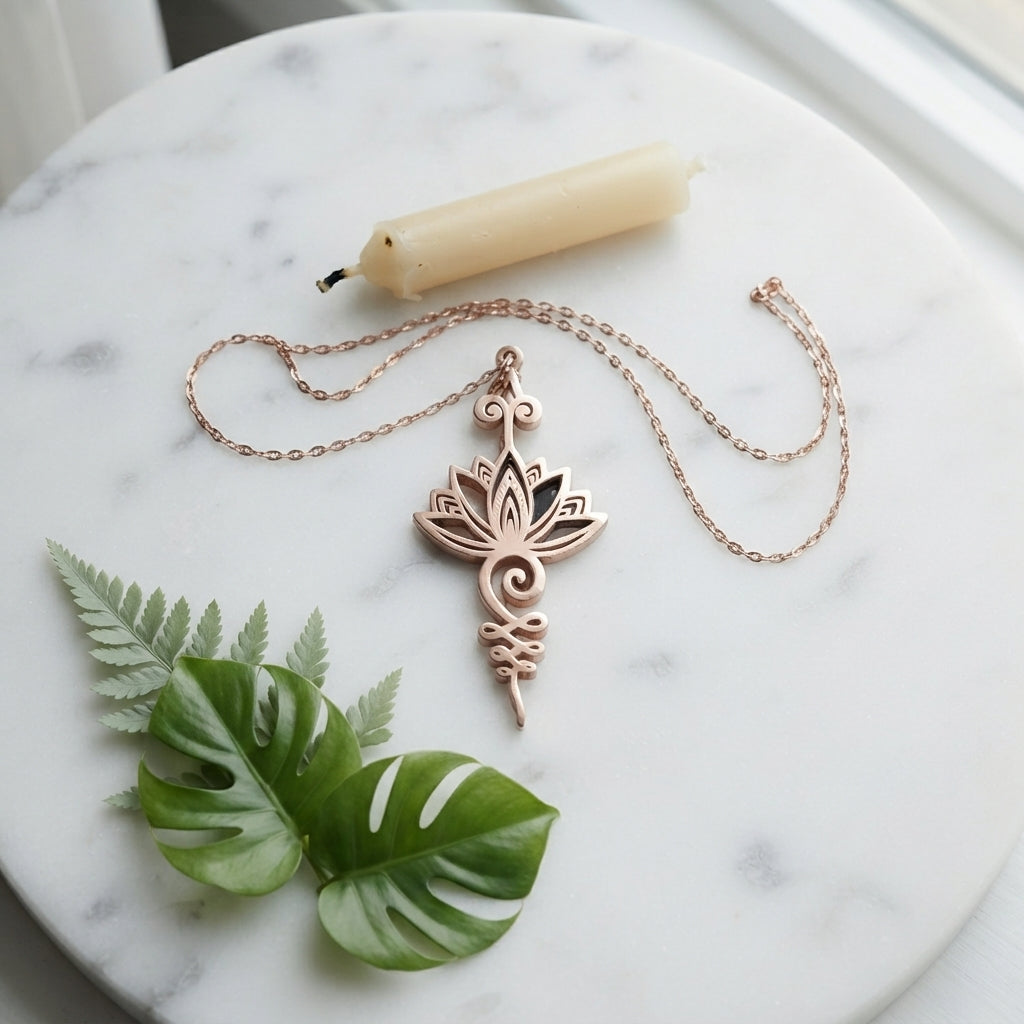 Titanium Lotus Flower Pendant Necklace