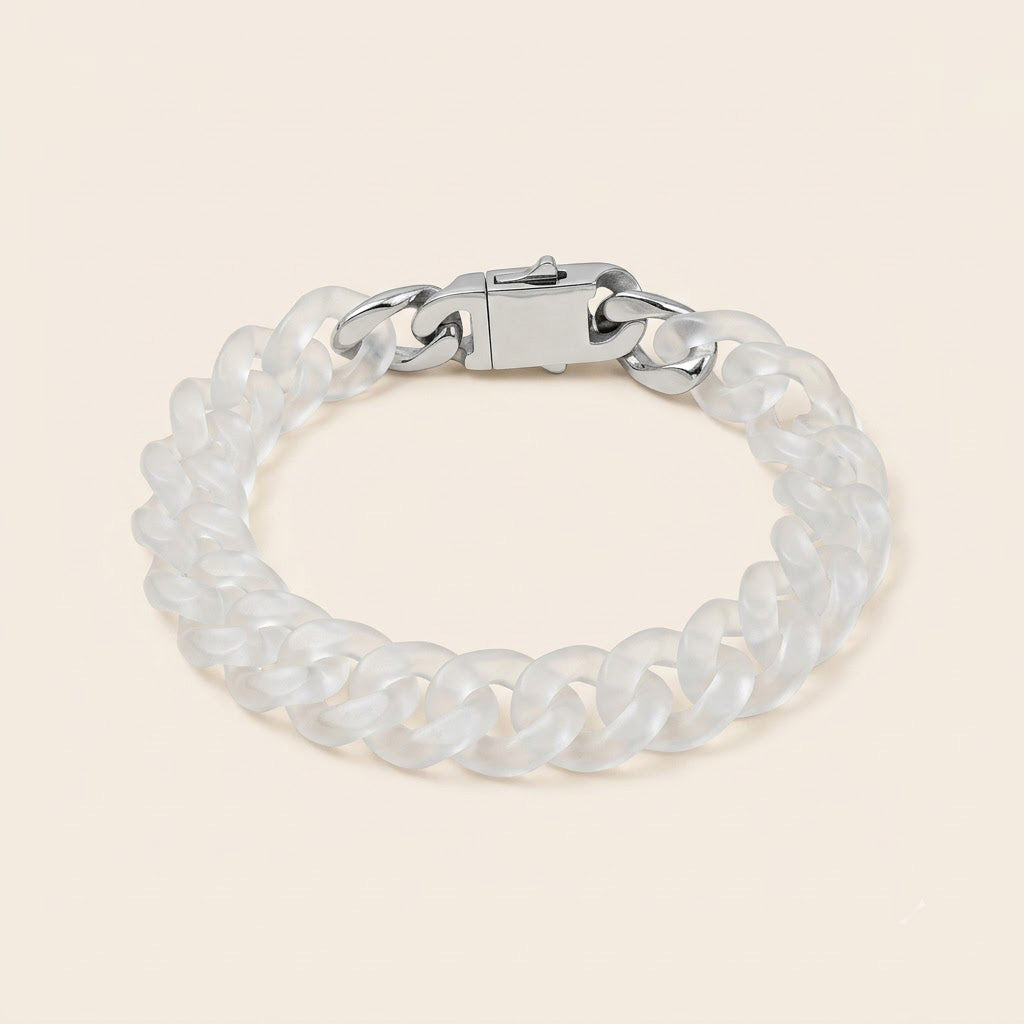 Madagascar White Agate Cuban Chain Bracelet