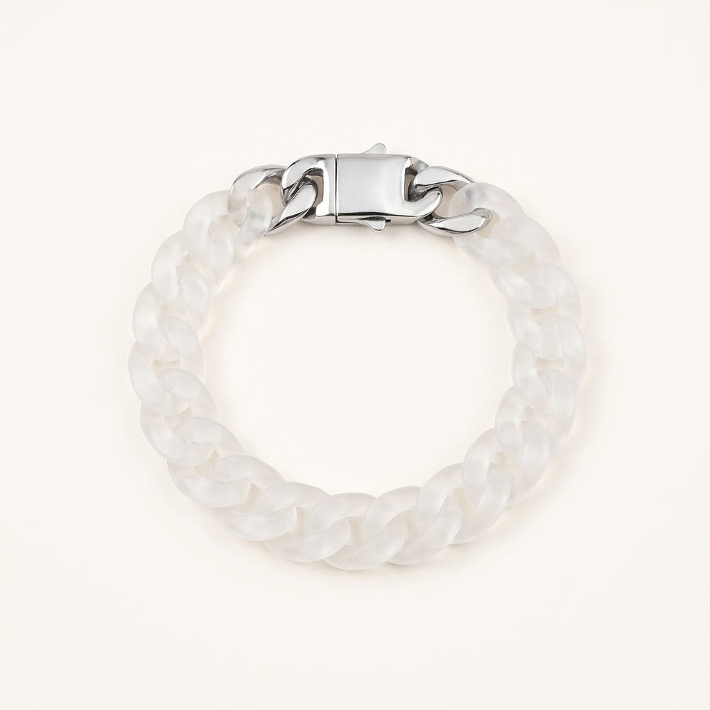 Madagascar White Agate Cuban Chain Bracelet