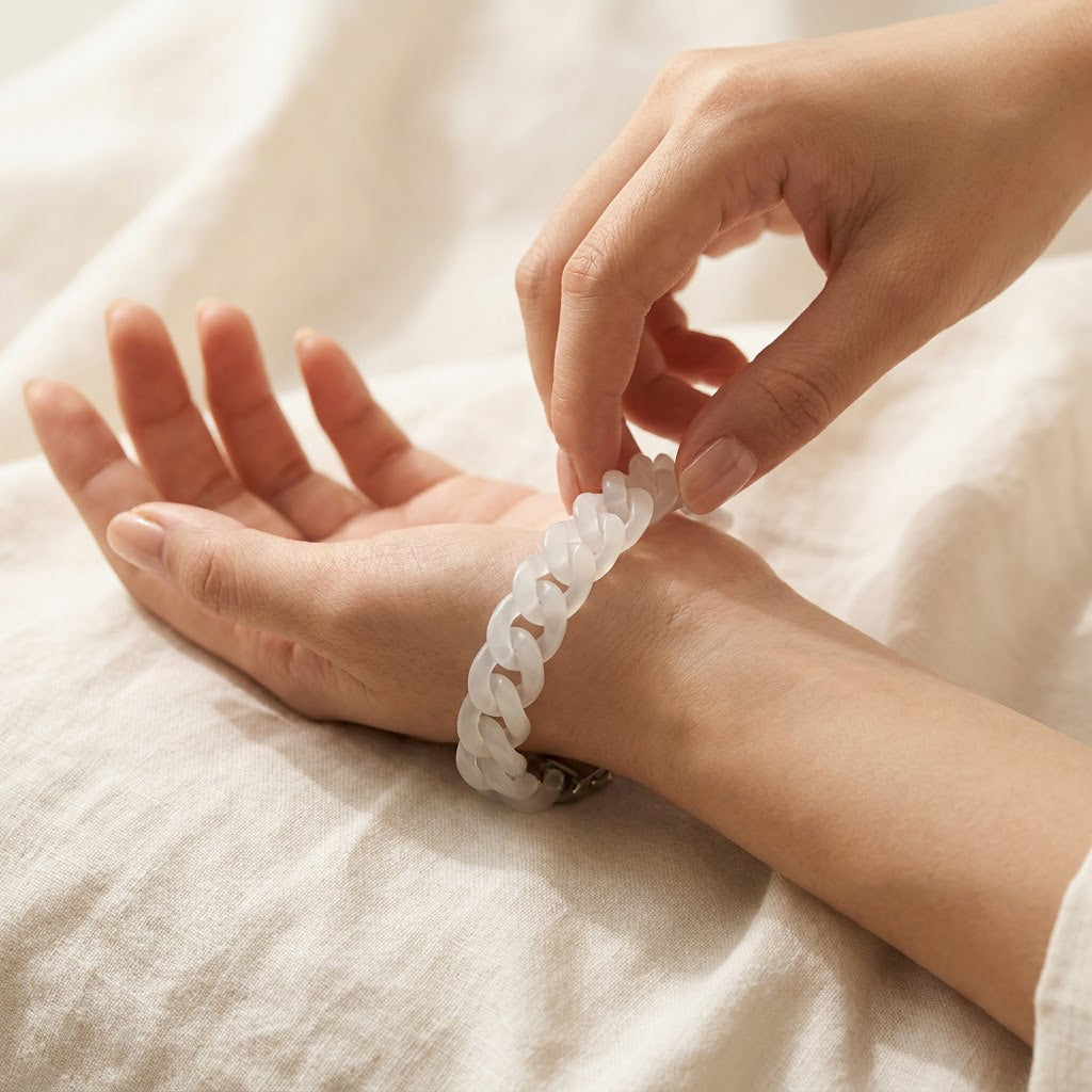 Madagascar White Agate Cuban Chain Bracelet
