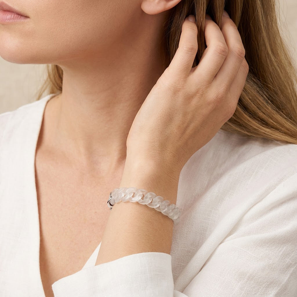 Madagascar White Agate Cuban Chain Bracelet