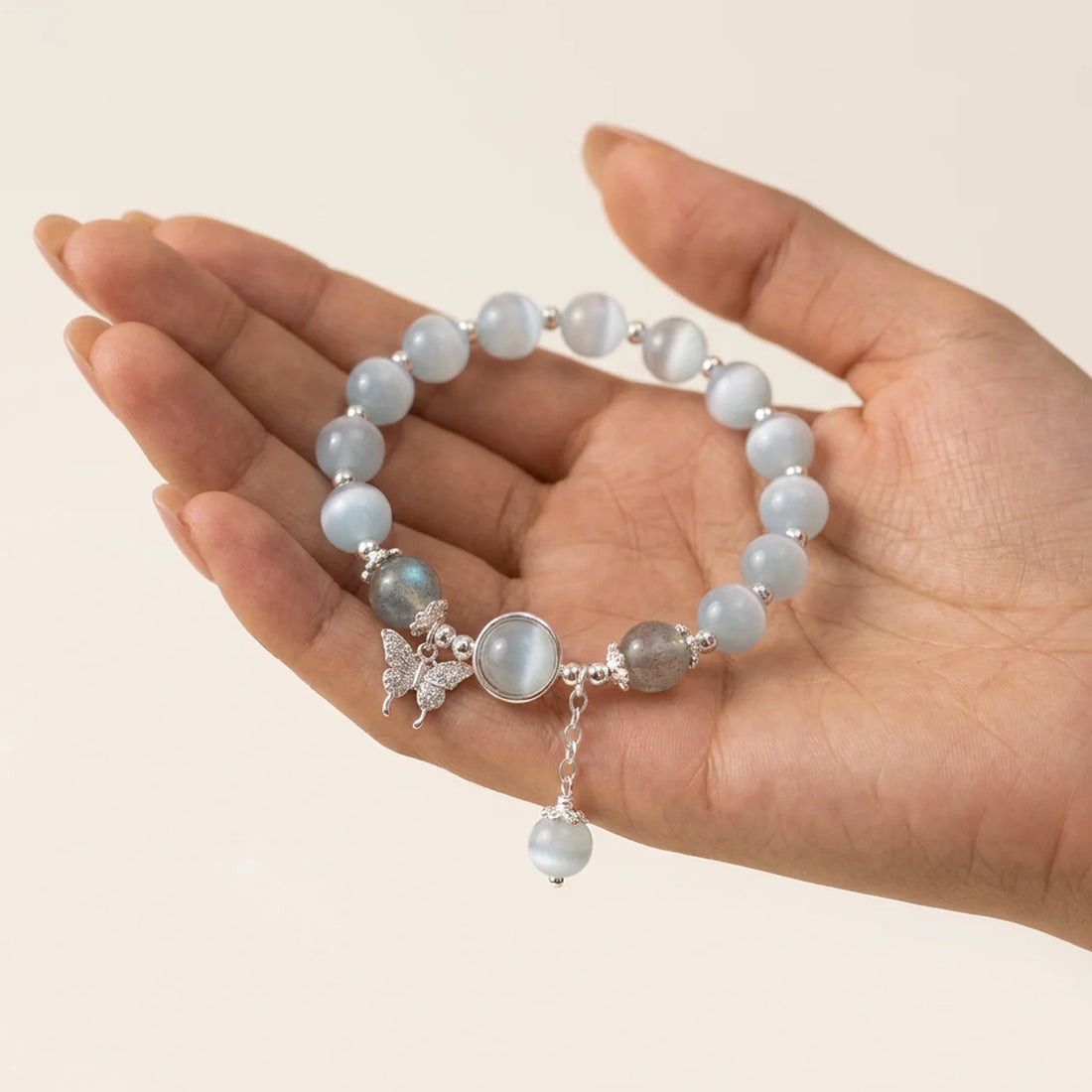 Moonstone Cat's Eye Butterfly Charm Bracelet