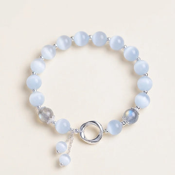 Moonstone Cat's Eye Silver Ring Bracelet