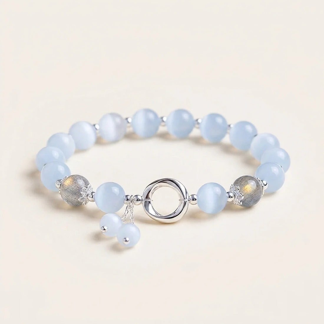 Moonstone Cat's Eye Silver Ring Bracelet