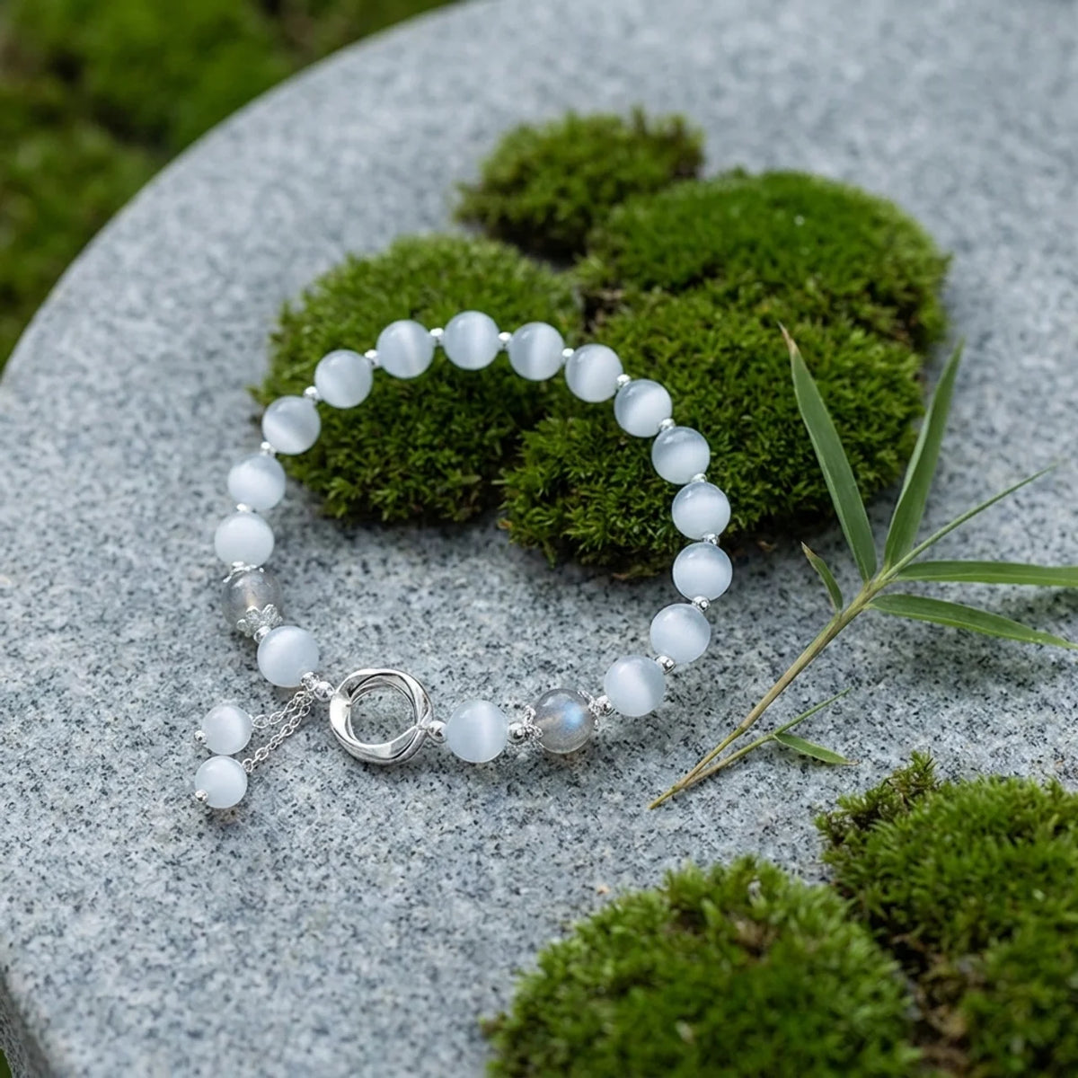 Moonstone Cat's Eye Silver Ring Bracelet