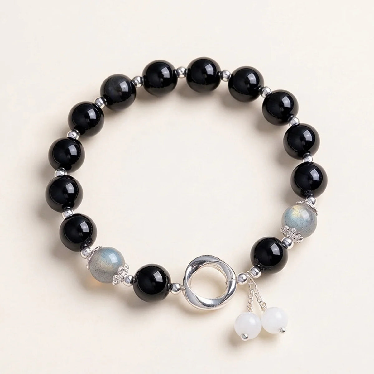Moonstone Cat's Eye Silver Ring Bracelet