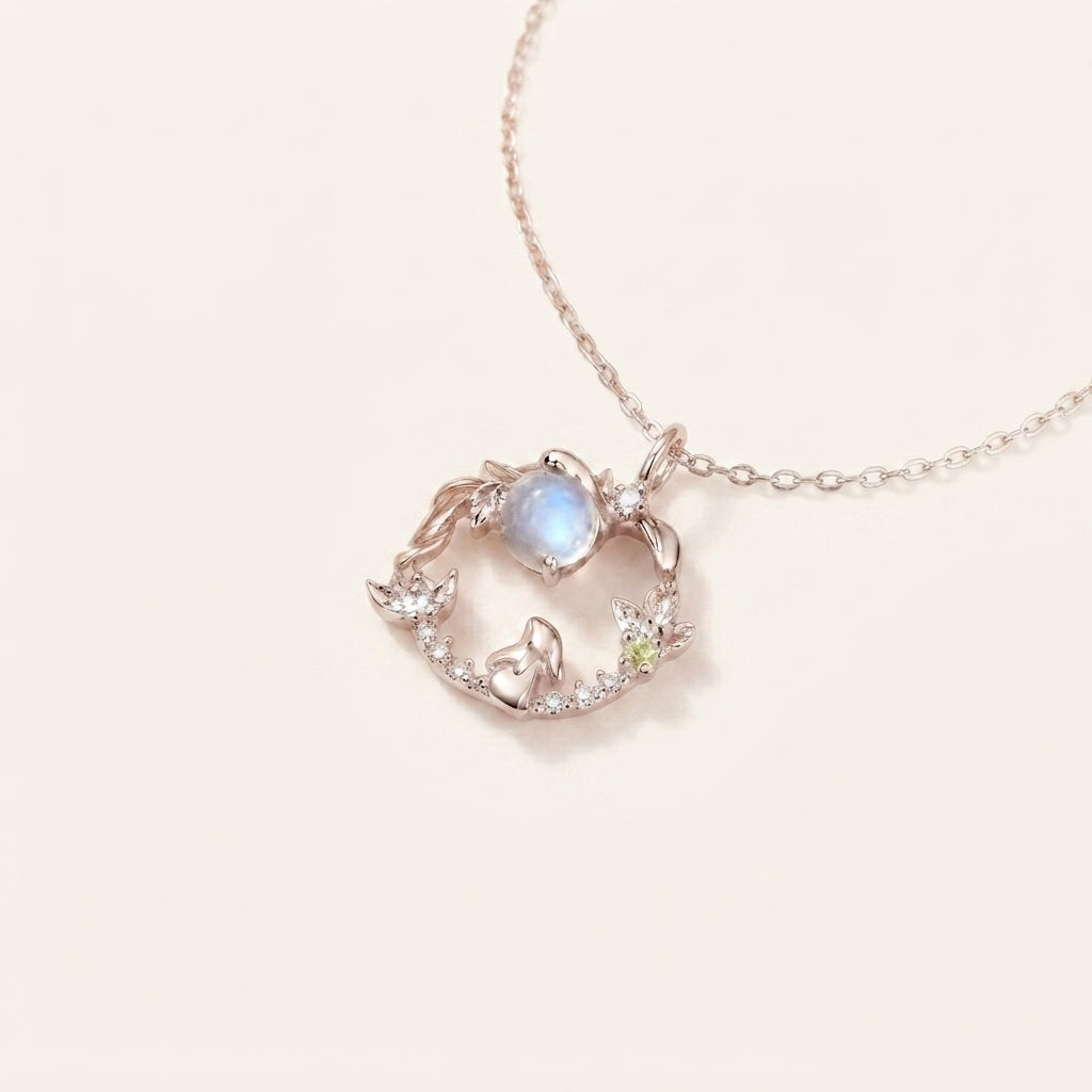 Moonstone Silver Rabbit Pendant Necklace