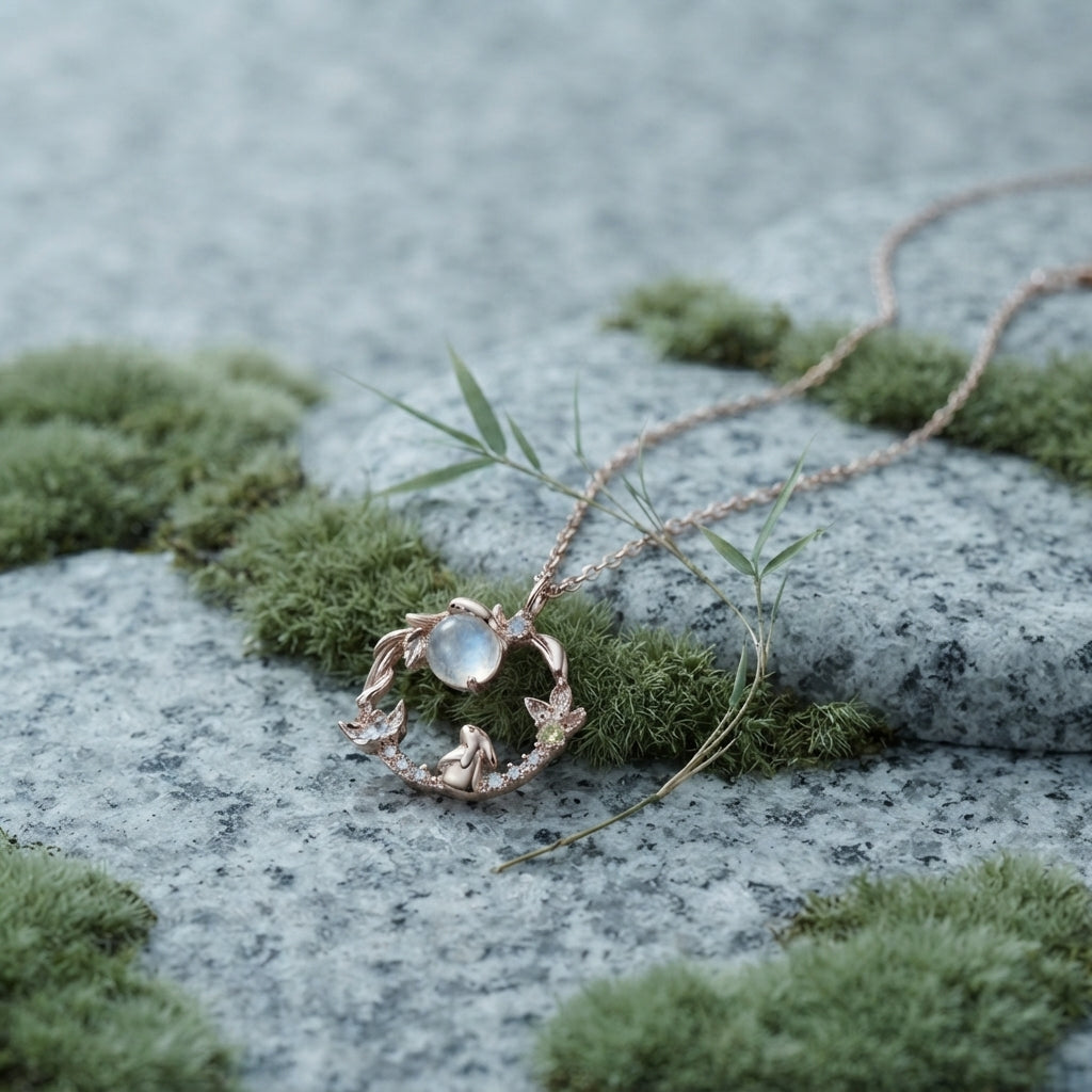 Moonstone Silver Rabbit Pendant Necklace
