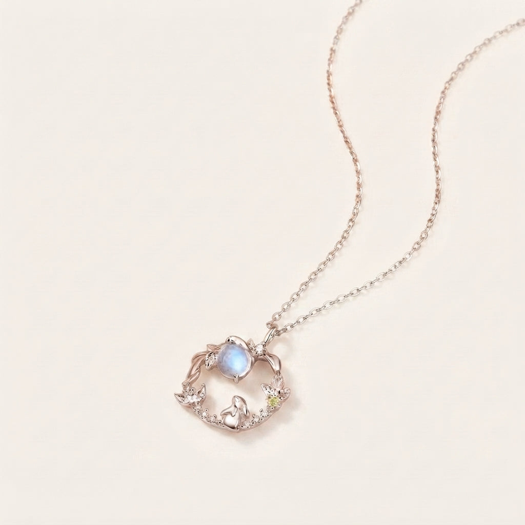 Moonstone Silver Rabbit Pendant Necklace