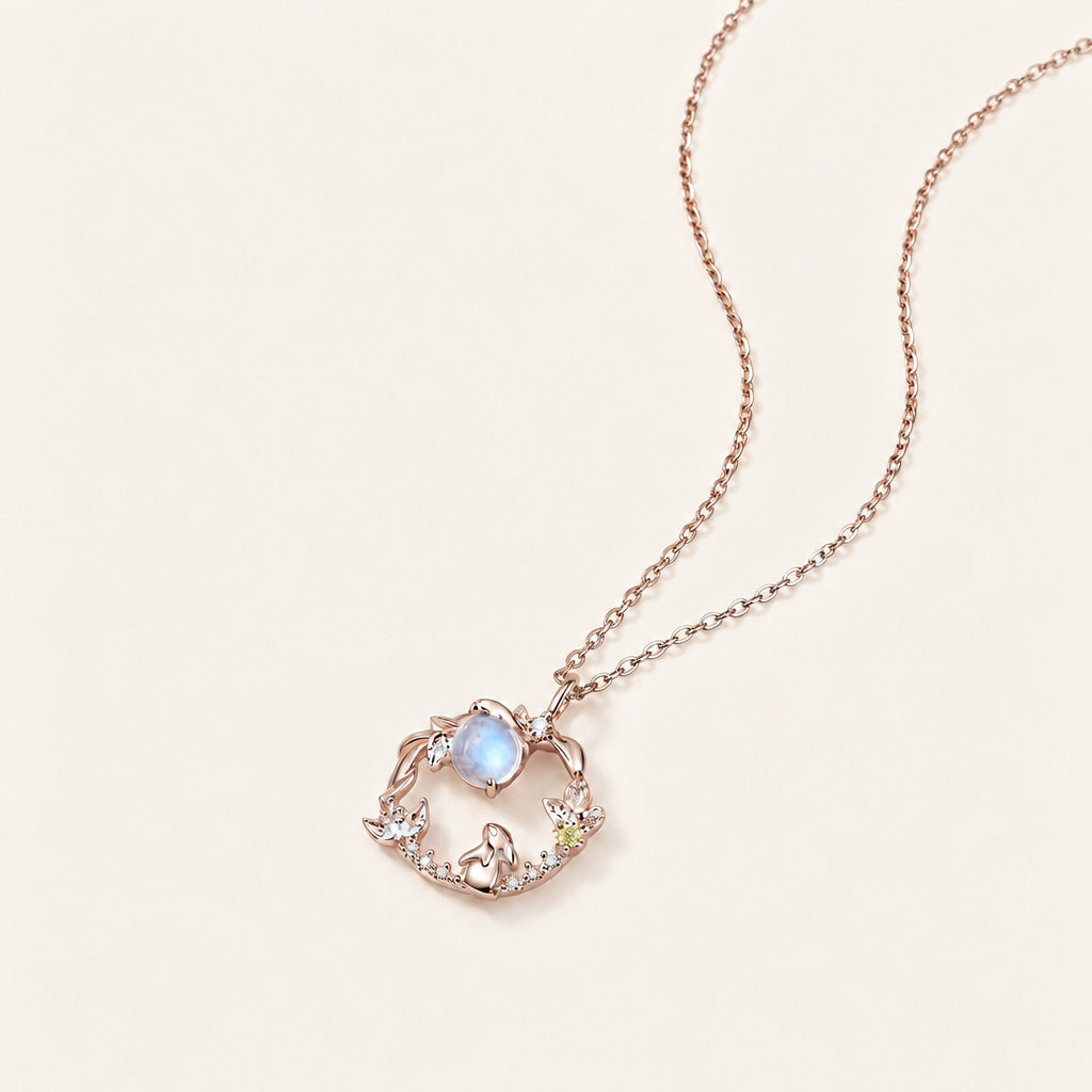 Collier pendentif lapin en argent avec pierre de lune