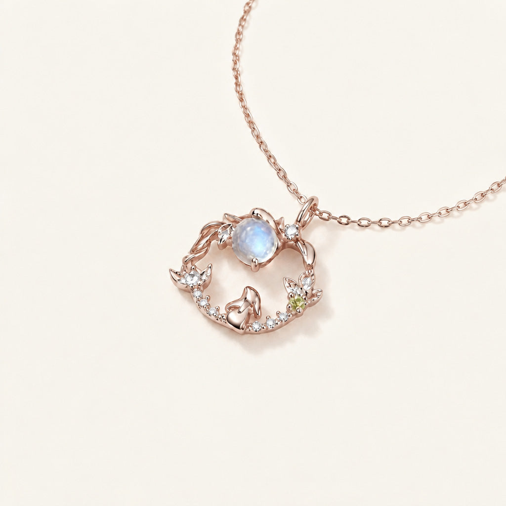 Moonstone Silver Rabbit Pendant Necklace