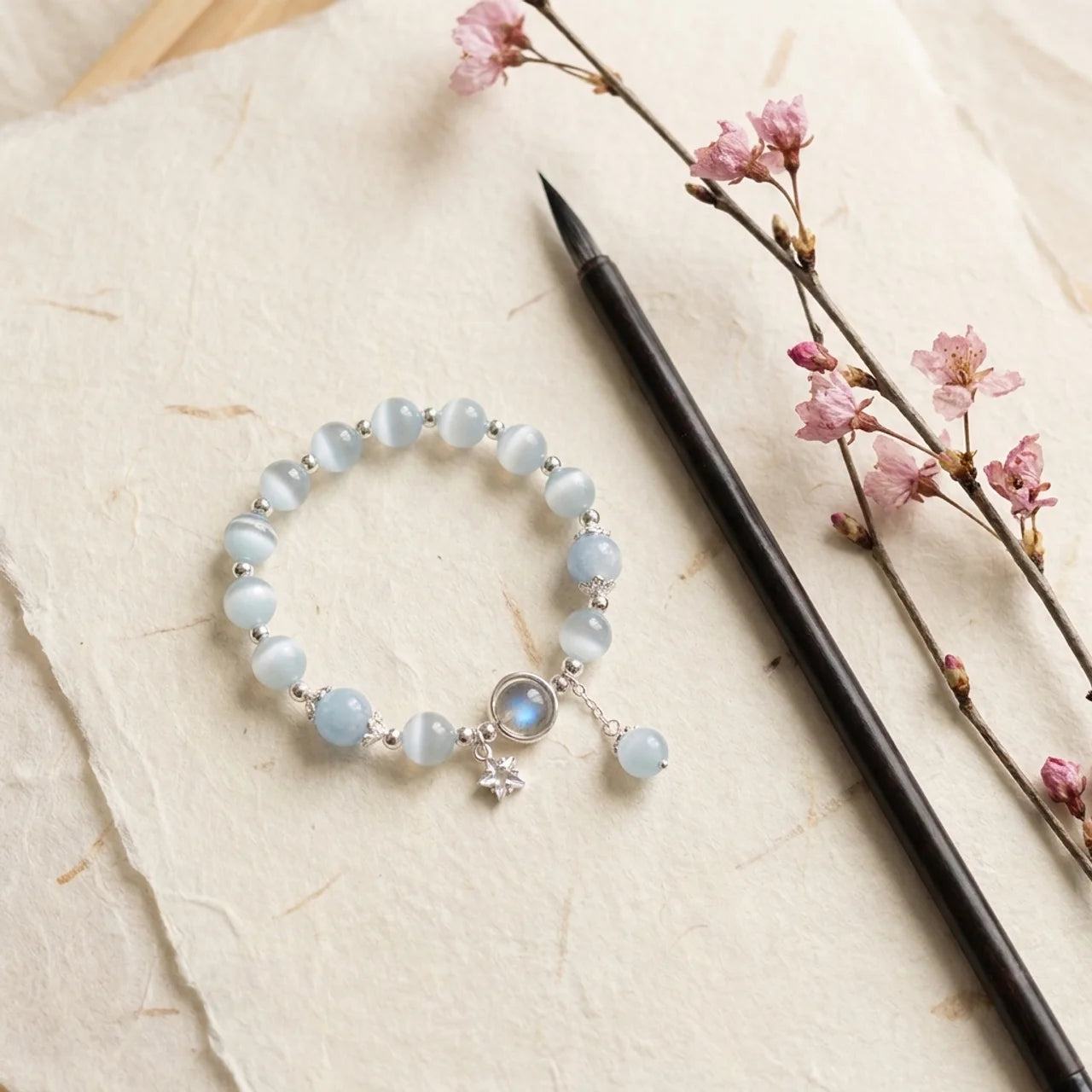 Moonstone Cat's Eye Butterfly Charm Bracelet