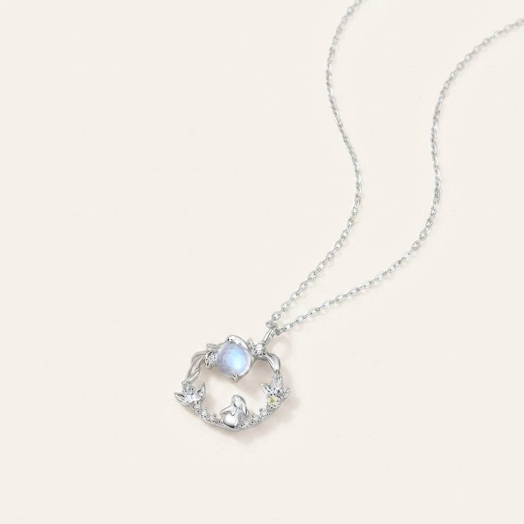 Moonstone Silver Rabbit Pendant Necklace