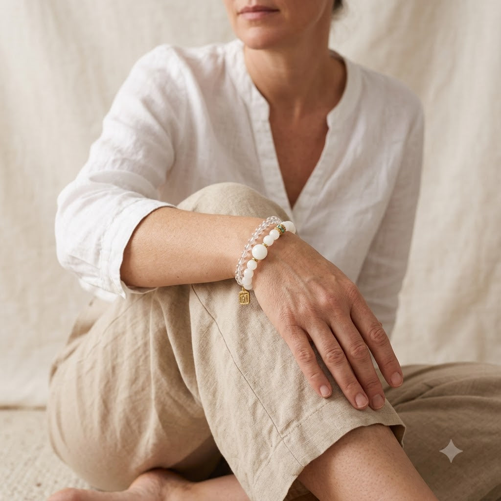 Moonstone and Clear Quartz Fortune Bracelet