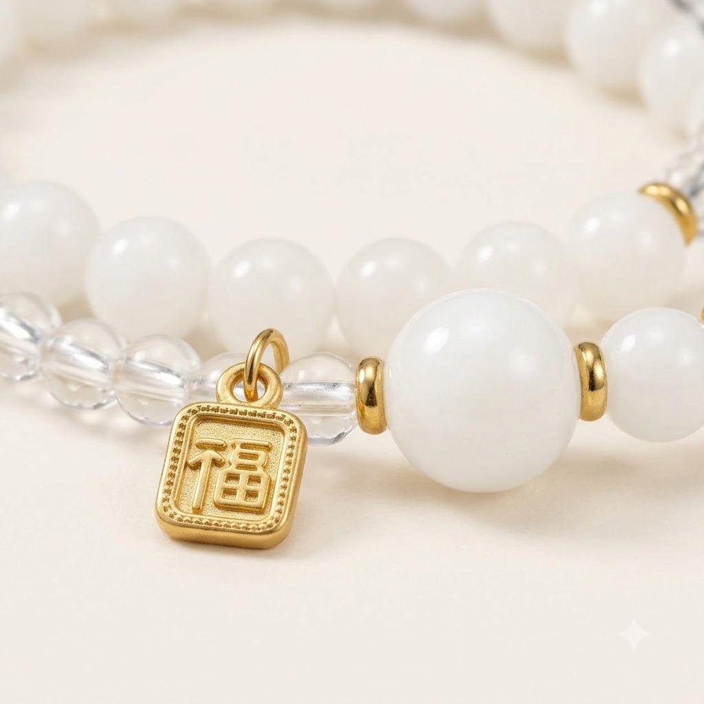 Moonstone and Clear Quartz Fortune Bracelet