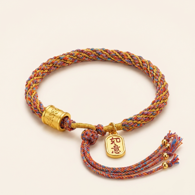 Flerfärgat flätat armband med kopparmantra