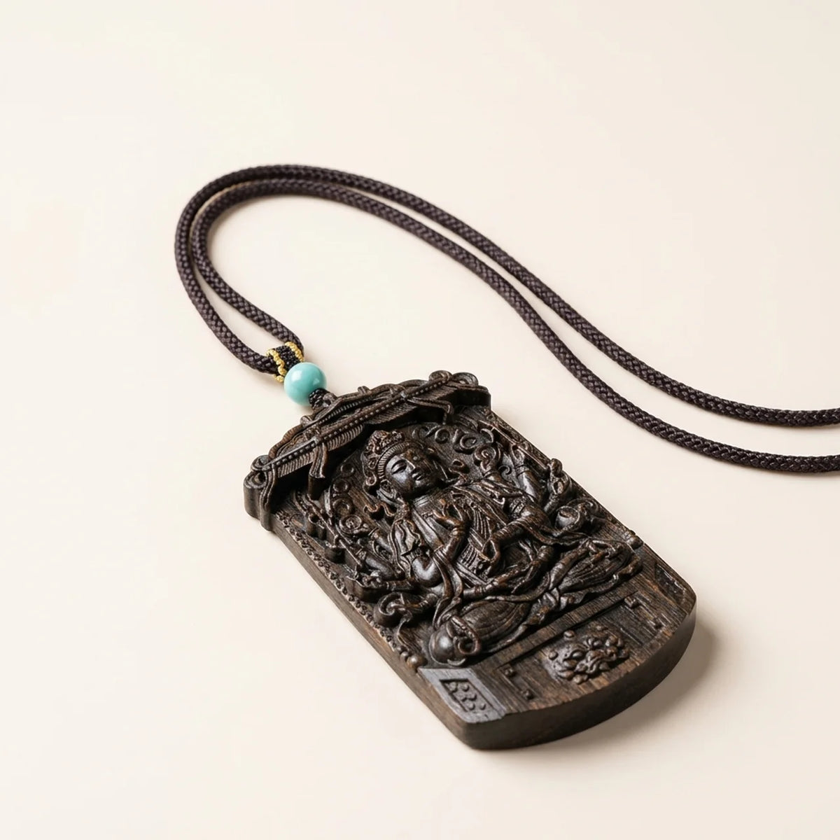 Natural Agarwood Guardian Buddha Pendant Necklace