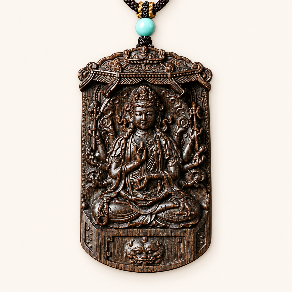 Natural Agarwood Guardian Buddha Pendant Necklace