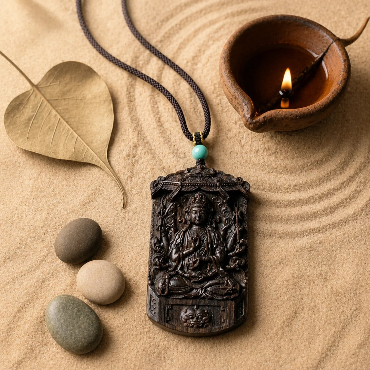 Natural Agarwood Guardian Buddha Pendant Necklace