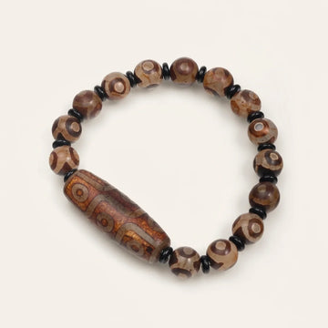 Natural Agate Nine Eye Dzi Bead Bracelet