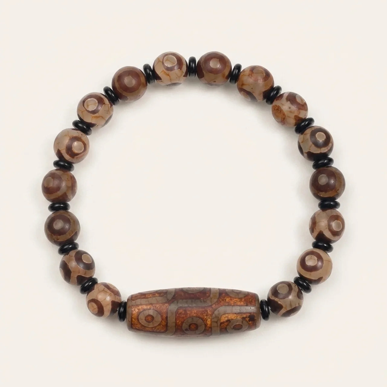 Natural Agate Nine Eye Dzi Bead Bracelet