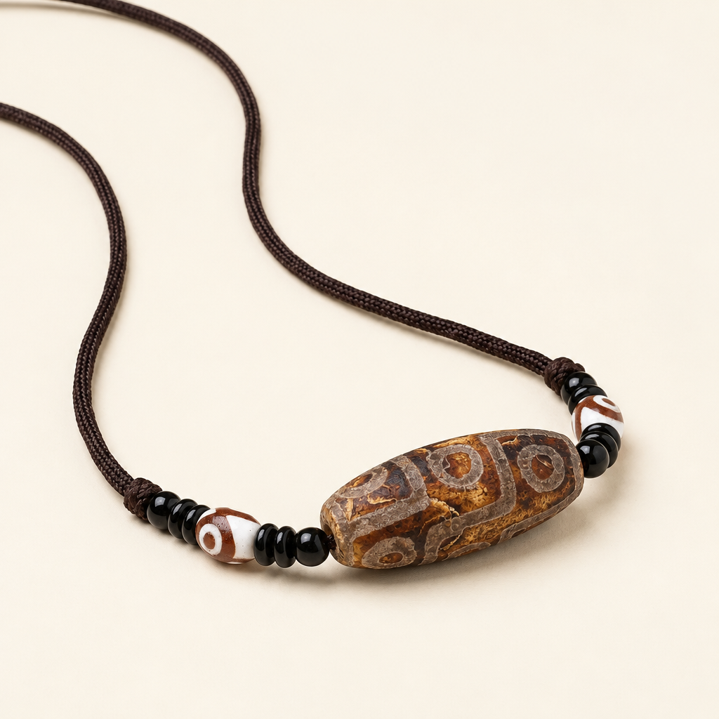 Natural Agate Nine Eye Dzi Bead Protection Necklace
