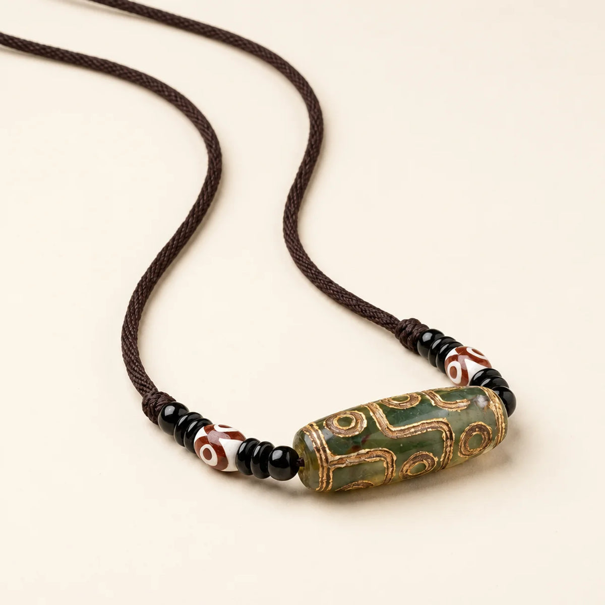 Natural Agate Nine Eye Dzi Bead Protection Necklace