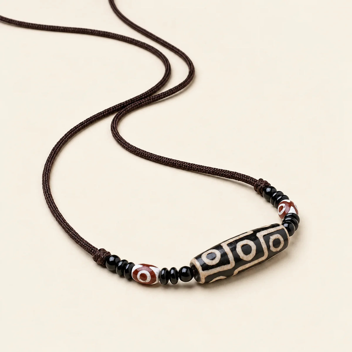 Natural Agate Nine Eye Dzi Bead Protection Necklace