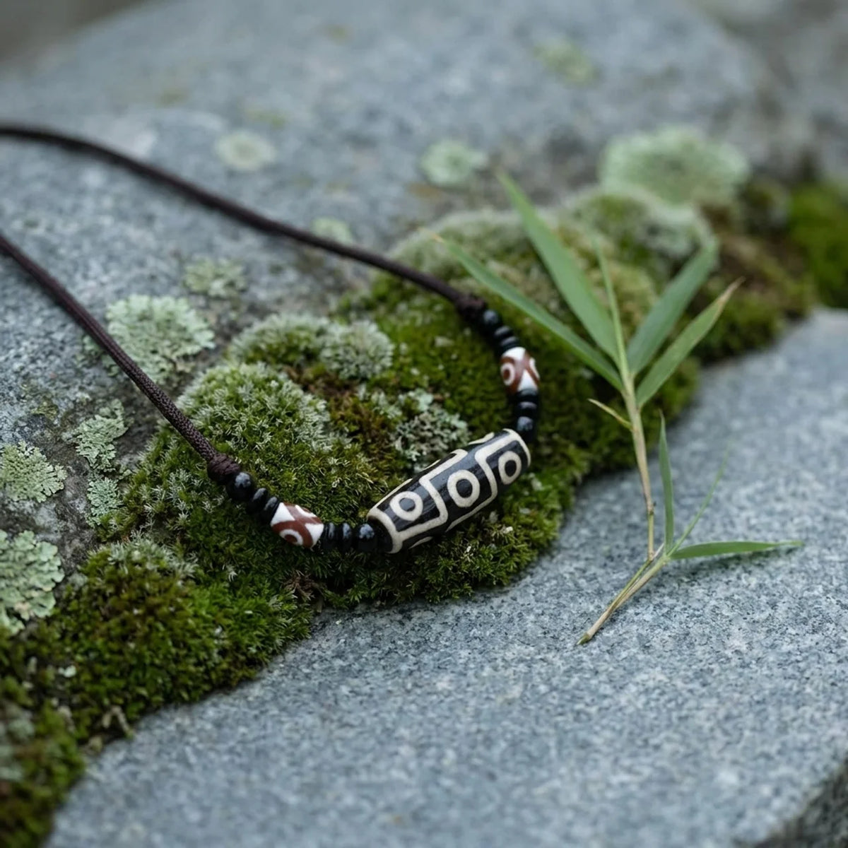Natural Agate Nine Eye Dzi Bead Protection Necklace