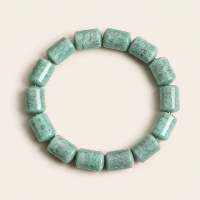 Bracelet naturel en perles cylindriques d’amazonite