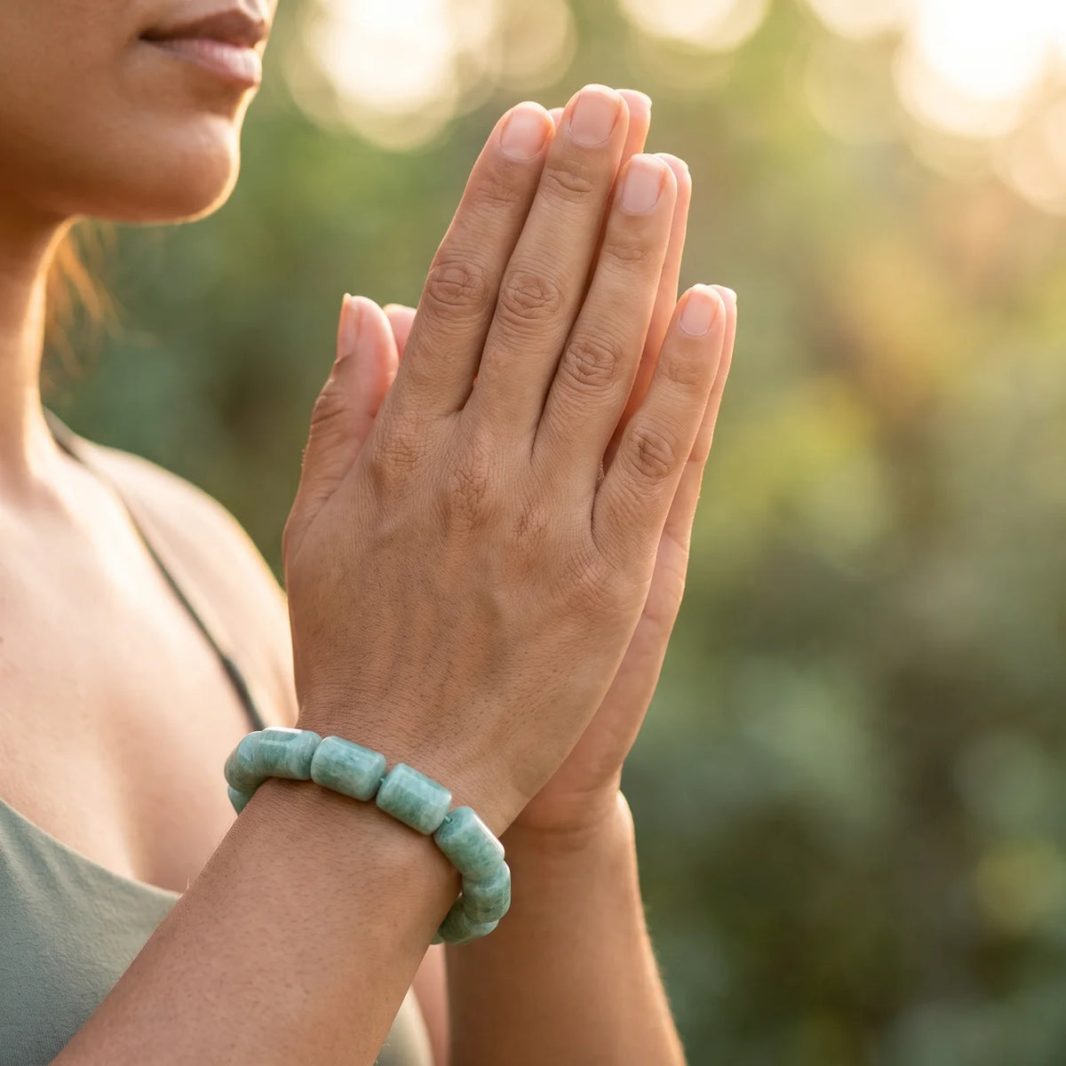 Bracelet naturel en perles cylindriques d’amazonite