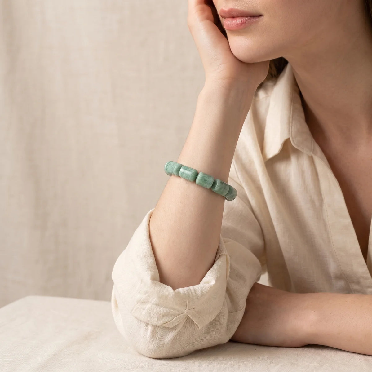 Bracelet naturel en perles cylindriques d’amazonite