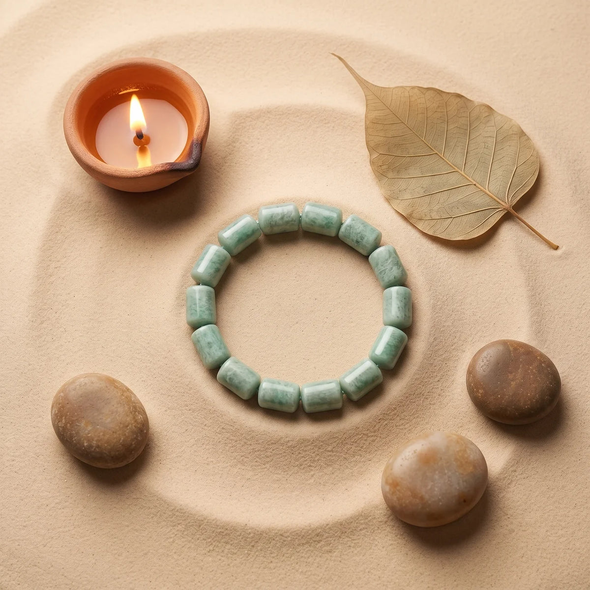 Bracelet naturel en perles cylindriques d’amazonite