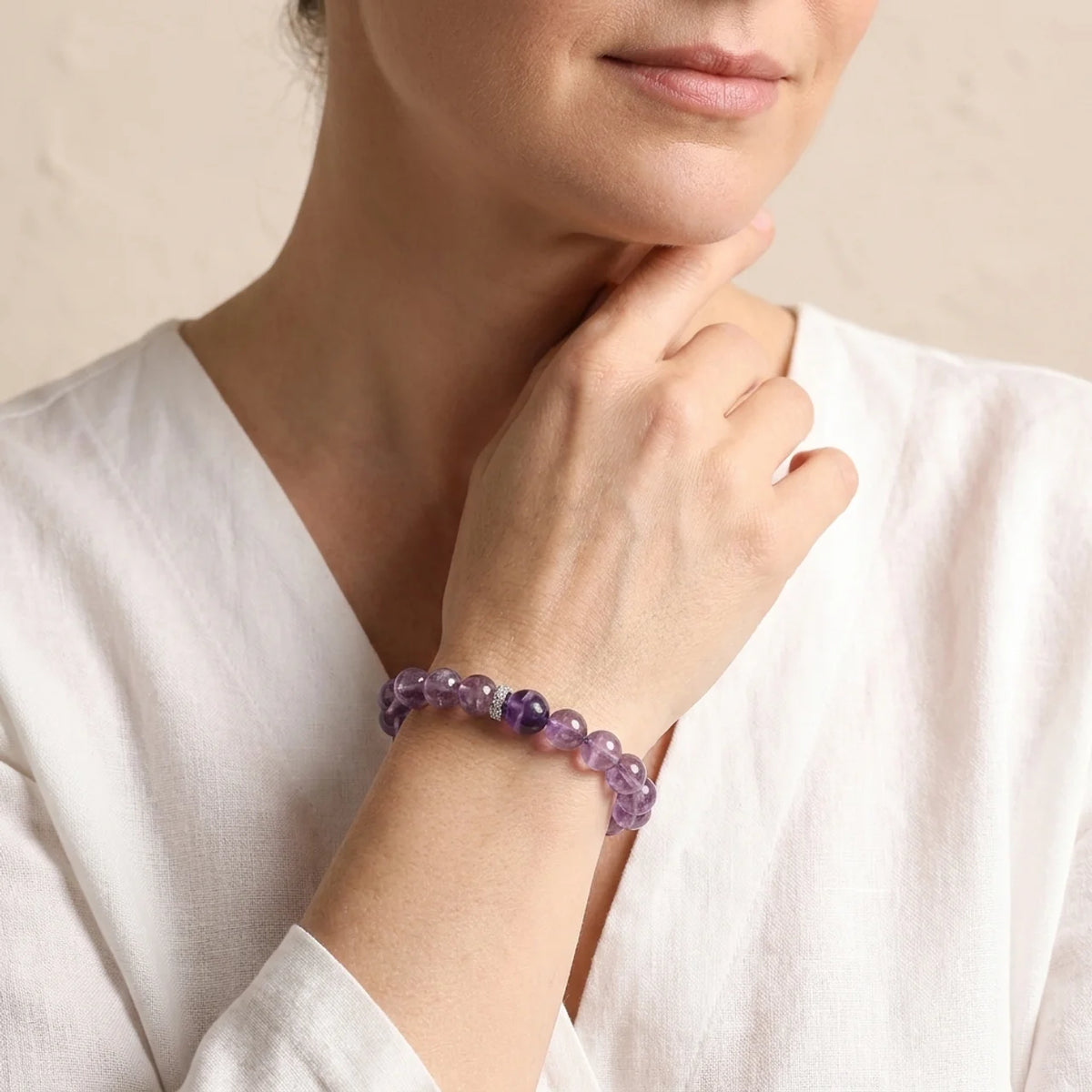 Bracelet naturel en perles de cristal d’améthyste