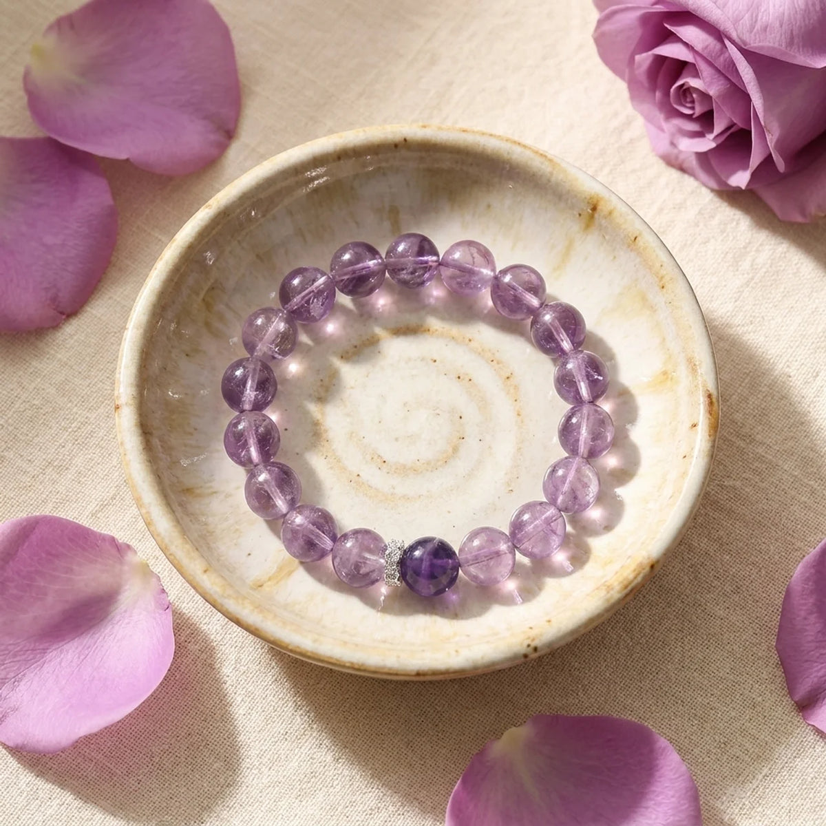Bracelet naturel en perles de cristal d’améthyste