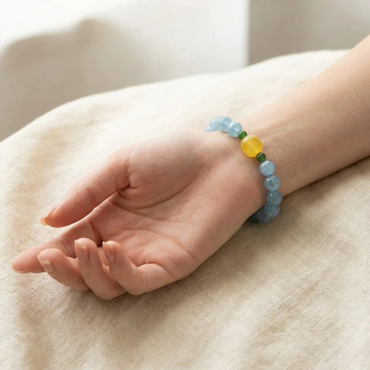 Natural Aquamarine Amber Beaded Bracelet