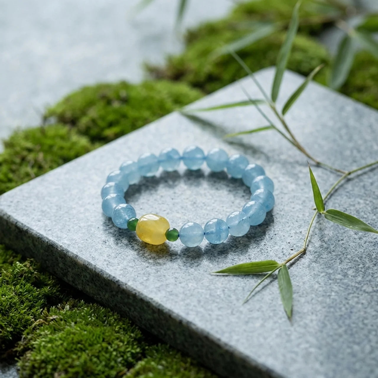Natural Aquamarine Amber Beaded Bracelet