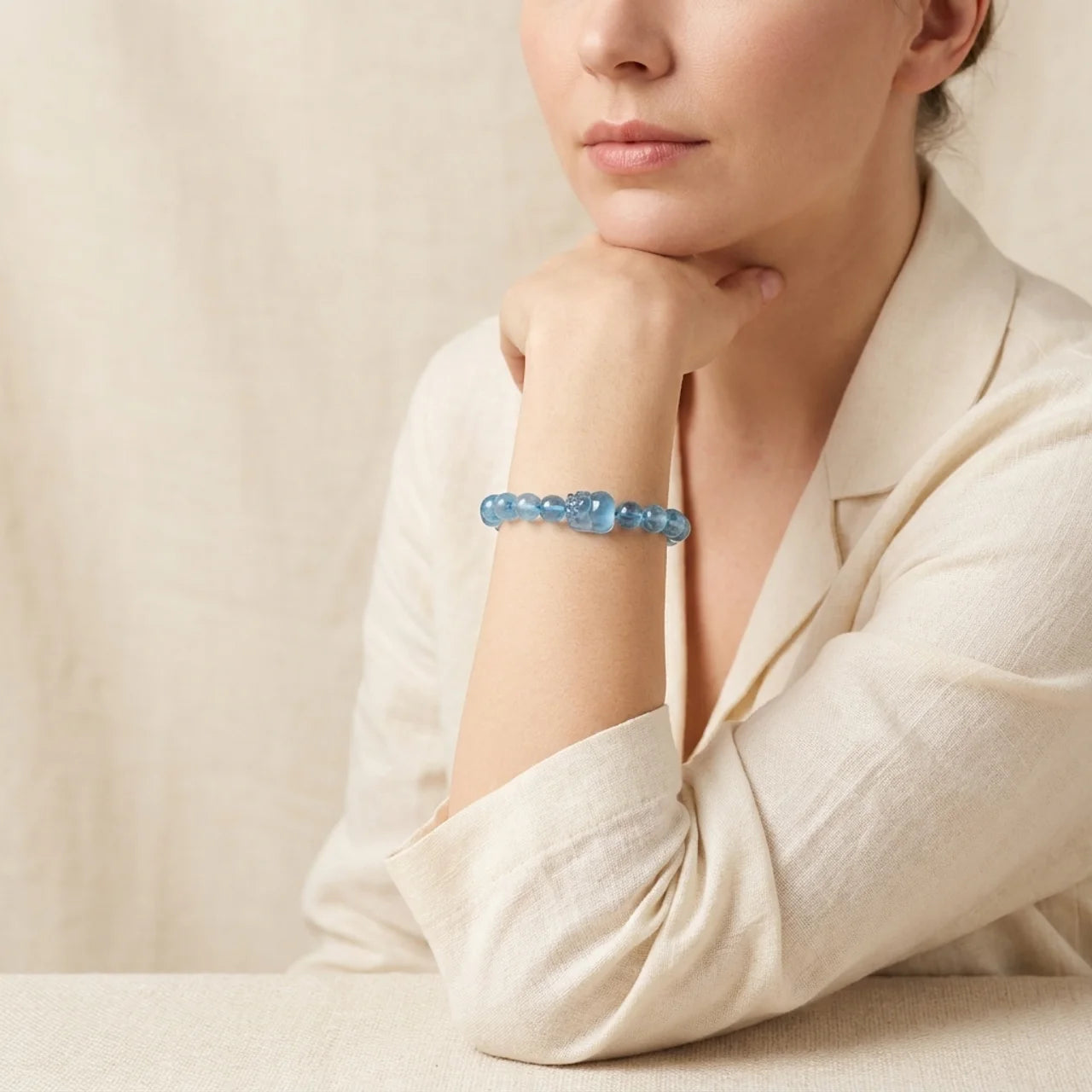 Natural Aquamarine Pixiu Bracelet