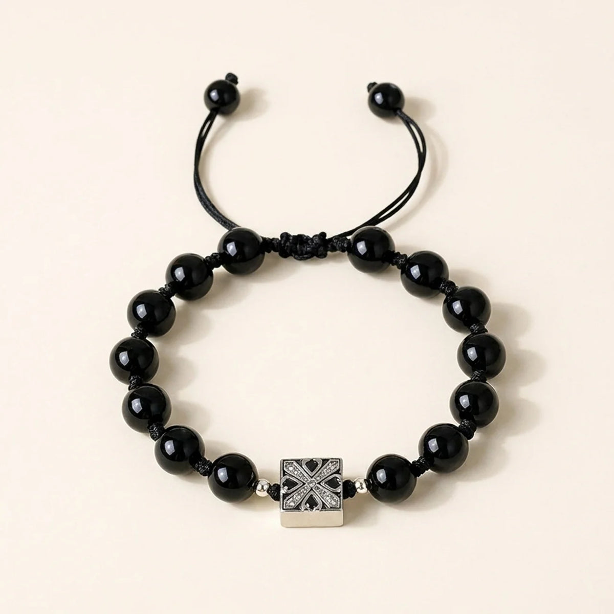 Natural Black Agate Beaded Couple Bracelet