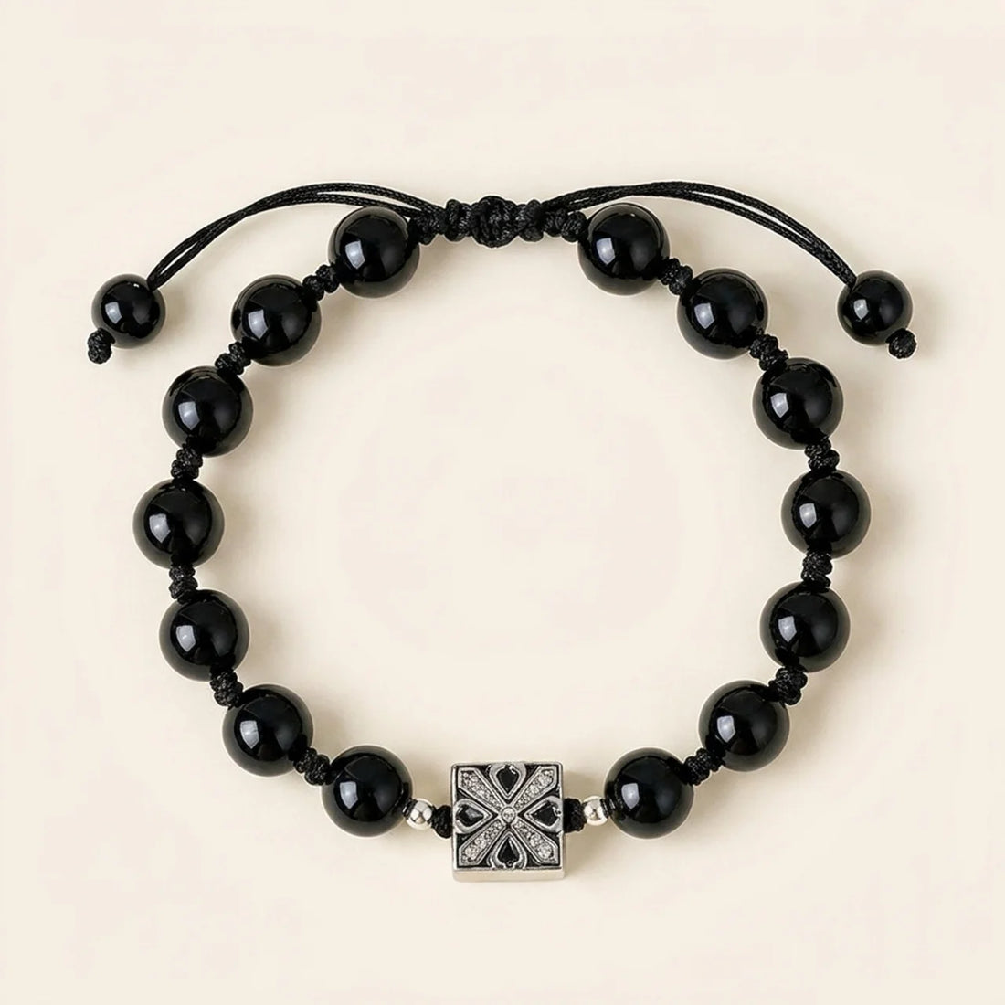 Natural Black Agate Beaded Couple Bracelet
