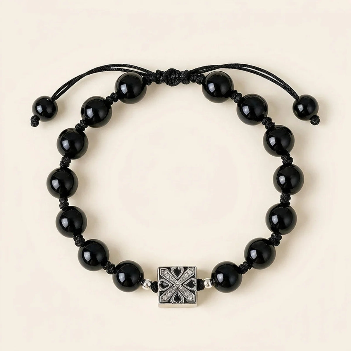 Natural Black Agate Beaded Couple Bracelet