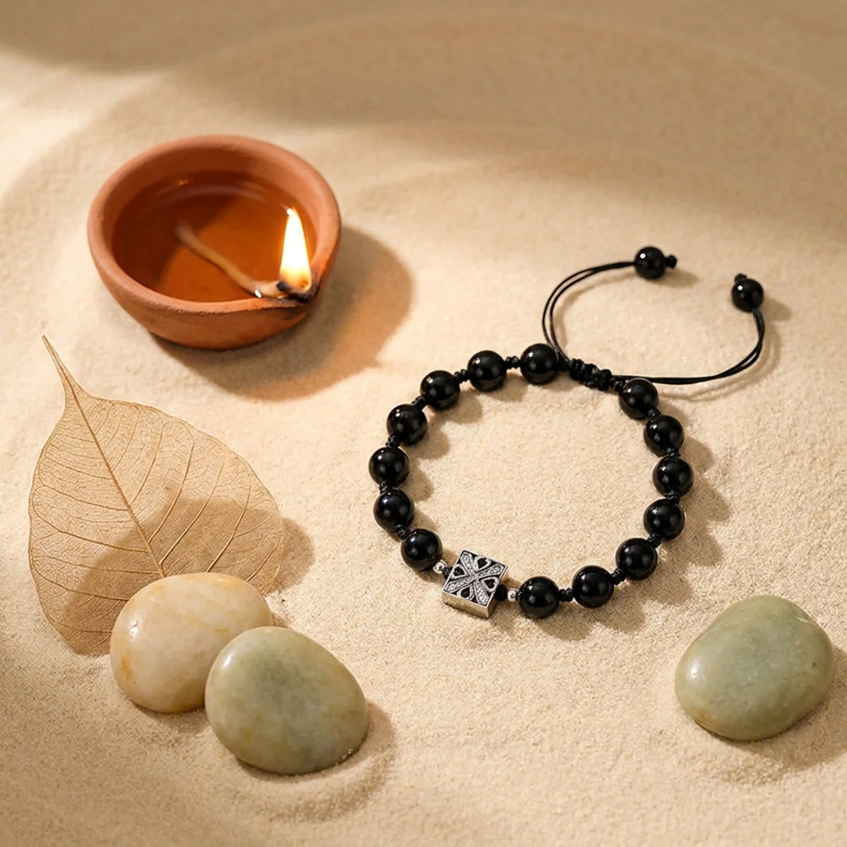 Natural Black Agate Beaded Couple Bracelet