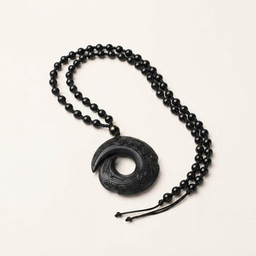 Natural Obsidian Peace Buckle Pendant Necklace