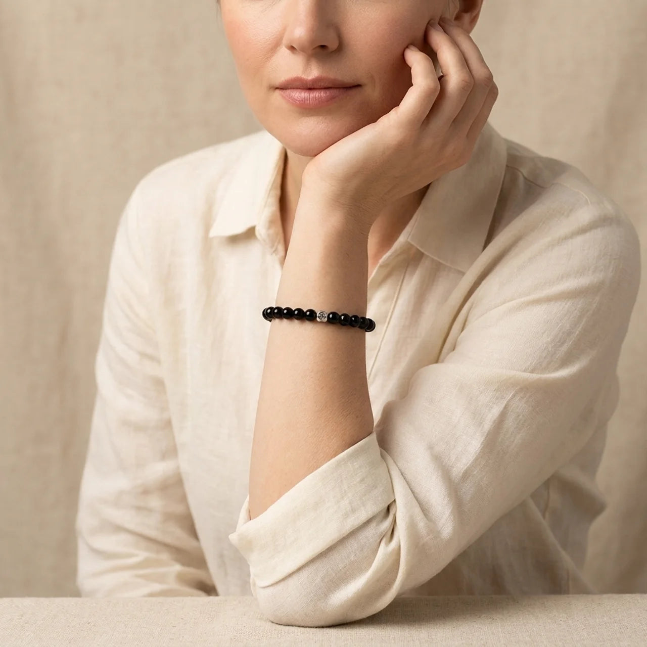 Natural Black Obsidian Smoky Quartz Bracelet